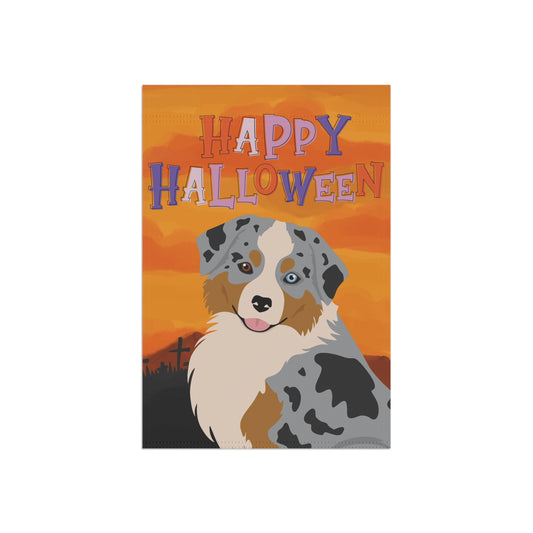 Miniature American Shepherd Dog Halloween Garden Flag