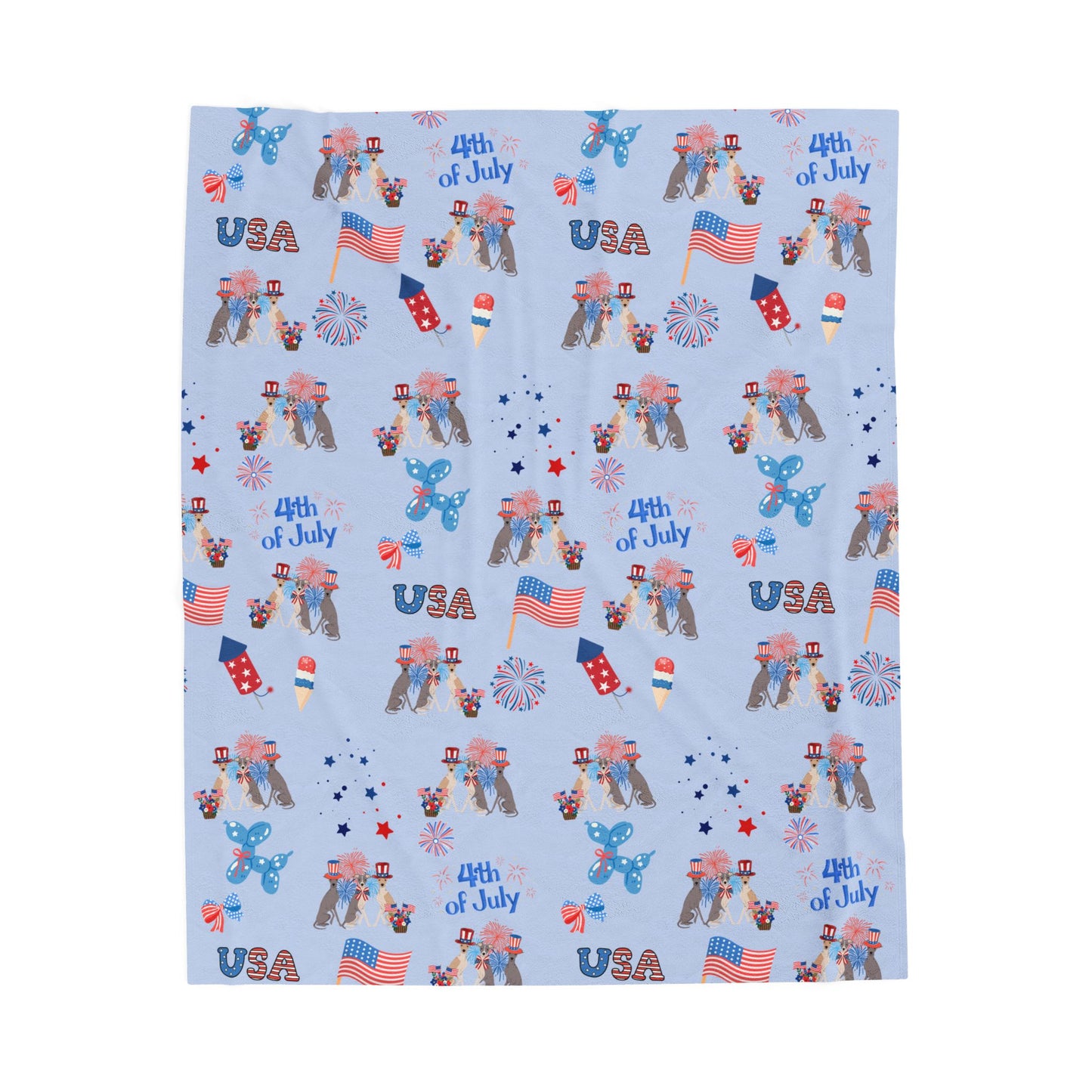 Italian Greyhound Dog 4th of July Velveteen Plush Blanket. Holiday Blanket. USA