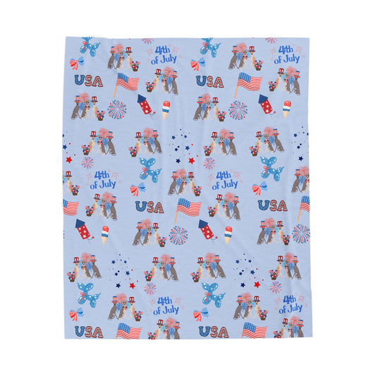 Italian Greyhound Dog 4th of July Velveteen Plush Blanket. Holiday Blanket. USA