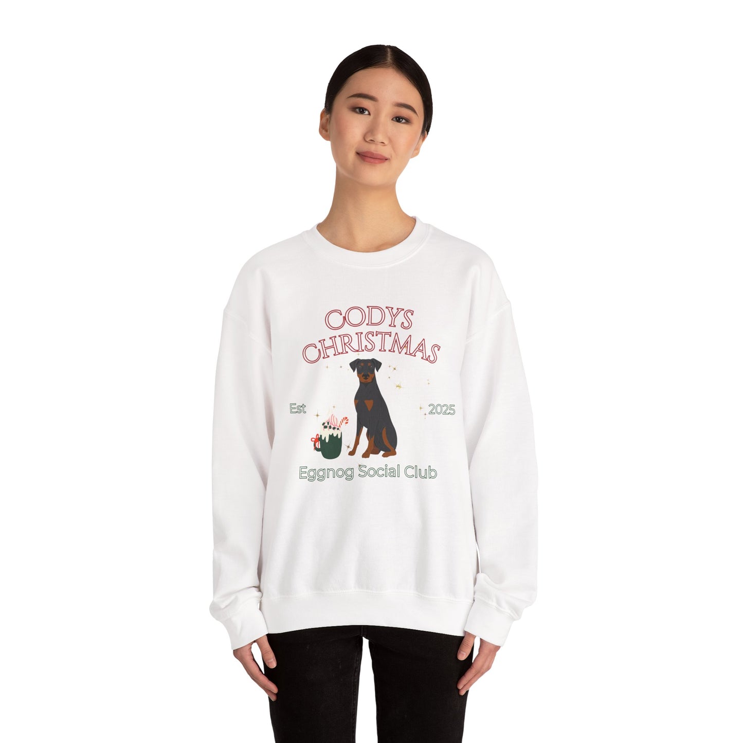 Doberman Pinscher Dog Christmas Social Club Unisex Heavy Blend Crewneck Sweatshirt Custom Name