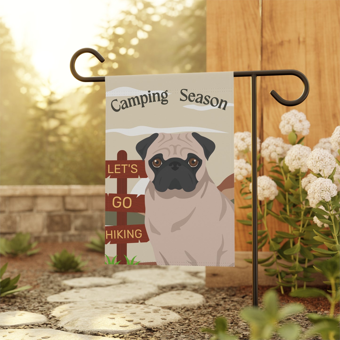 Pug Dog Camping Garden Flag