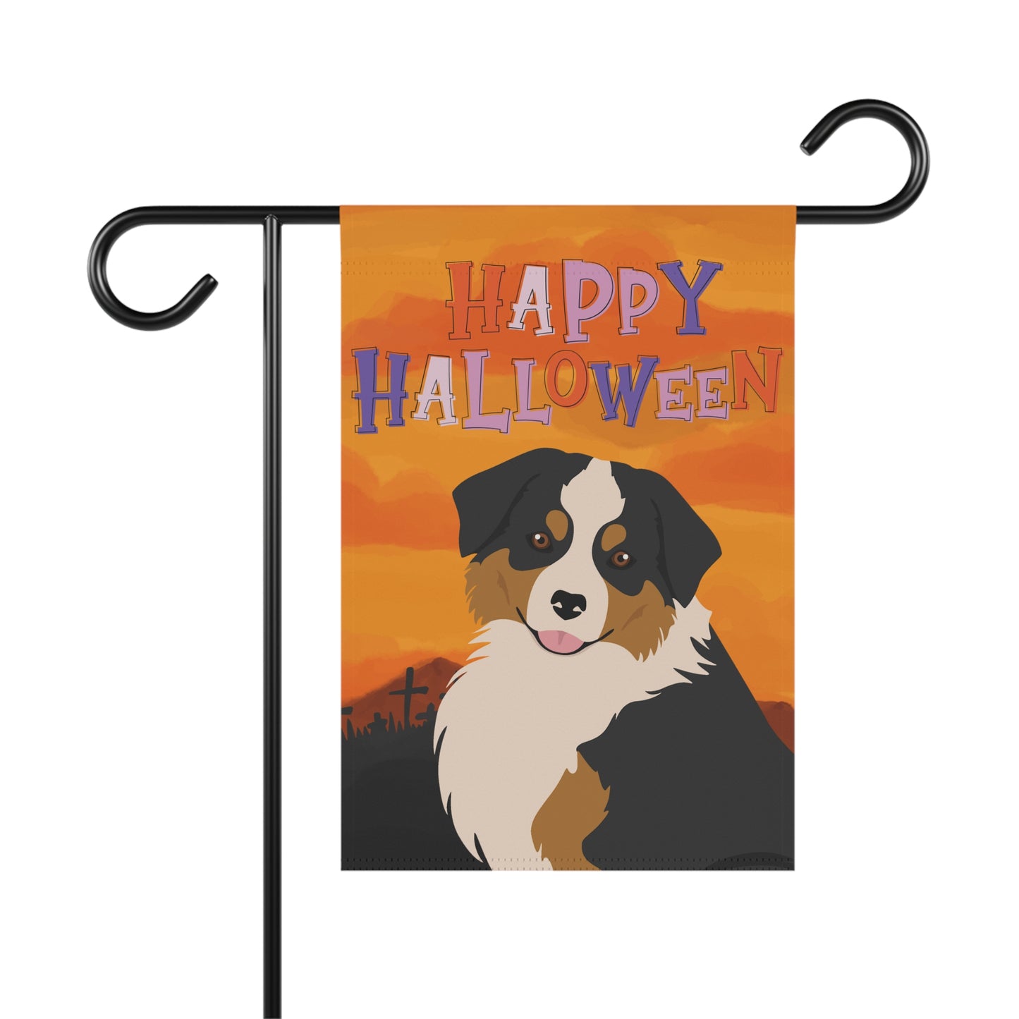 Miniature American Shepherd Dog Halloween Garden Flag