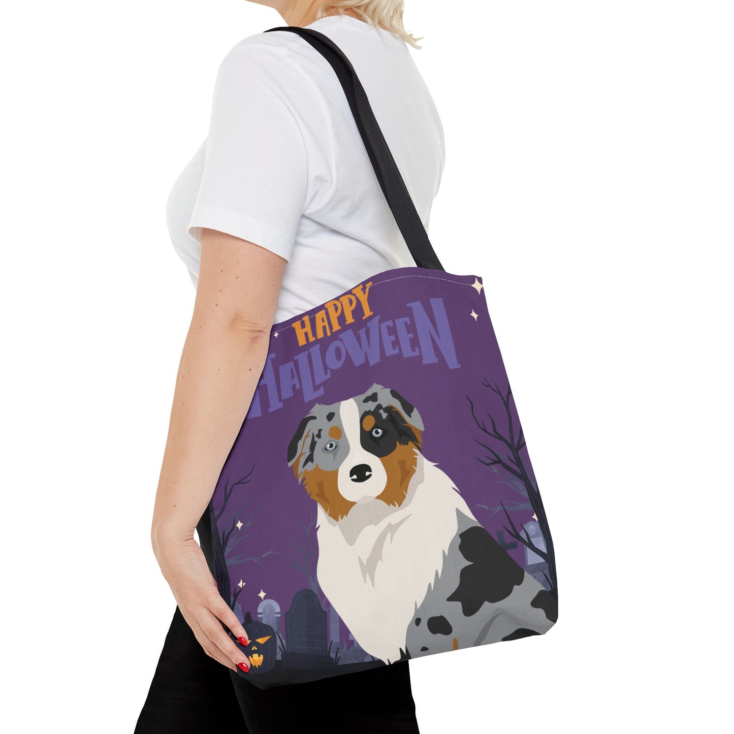 Australian Shepherd Dog Happy Halloween Tote Bag 16x16