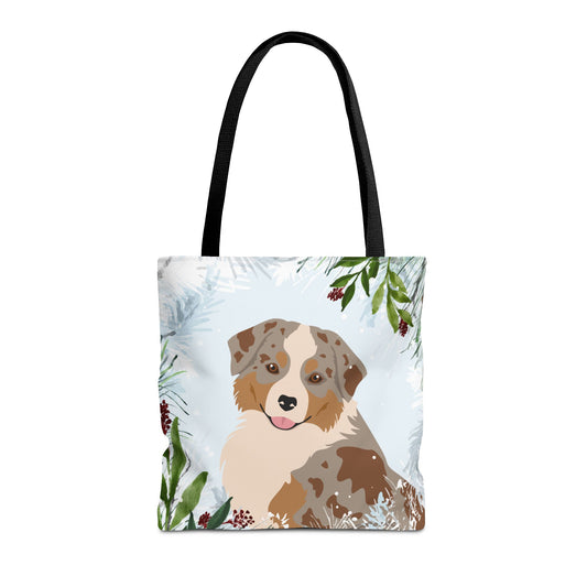 Miniature American Shepherd Dog Christmas Holiday Tote Bag 16x16