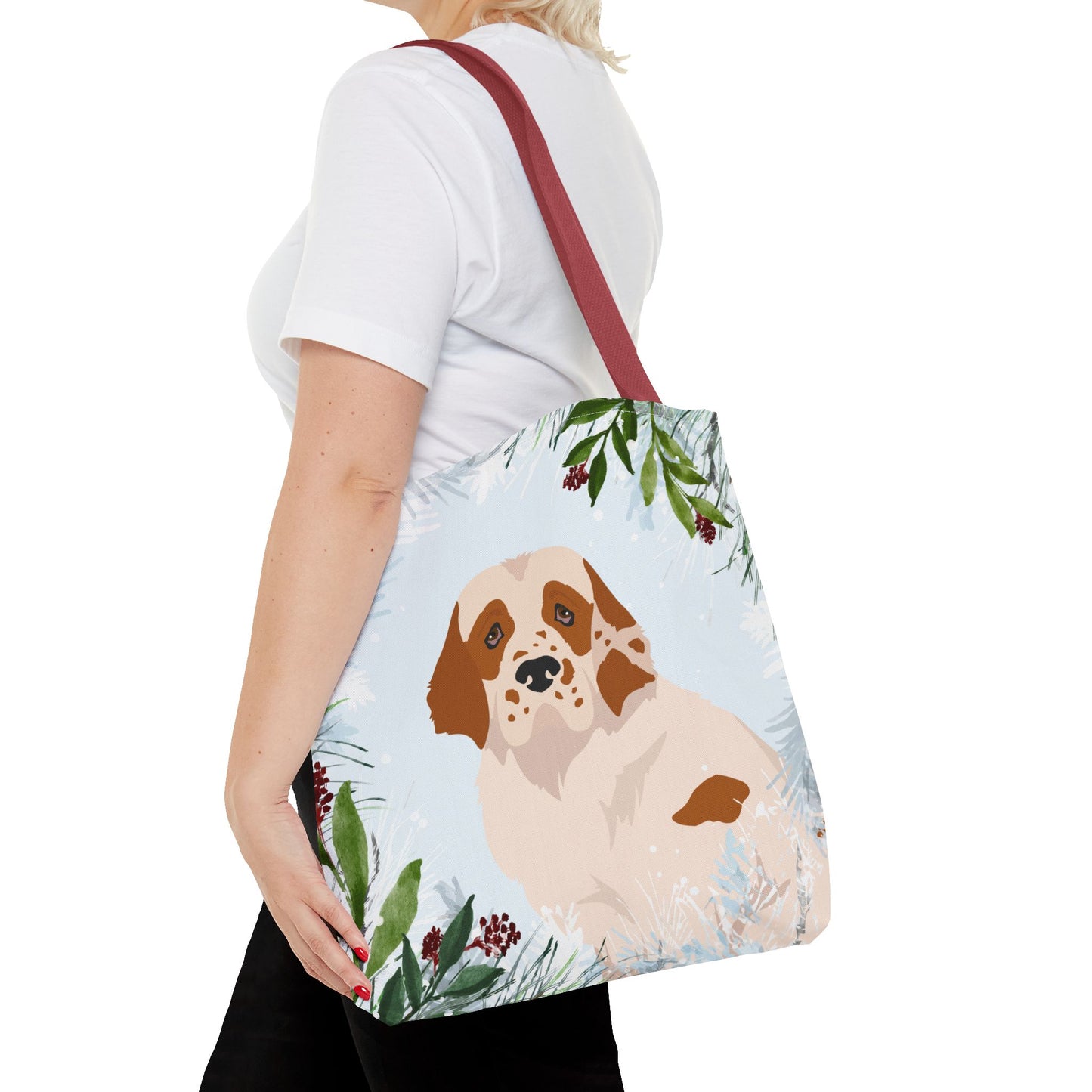 Clumber Spaniel Dog Christmas Holiday Tote Bag 16x16