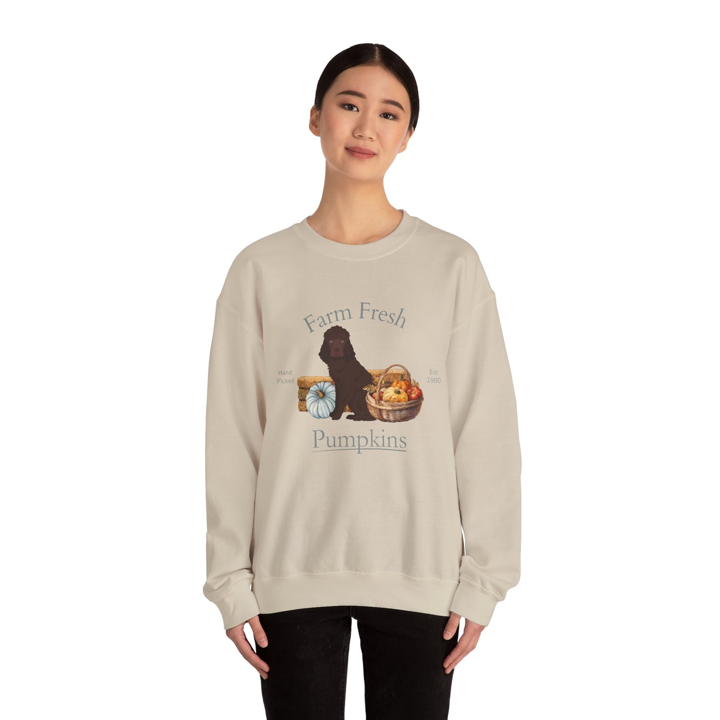 Irish Water Spaniel Dog Fall Farm Fresh Unisex Heavy Blend Crewneck Sweatshirt