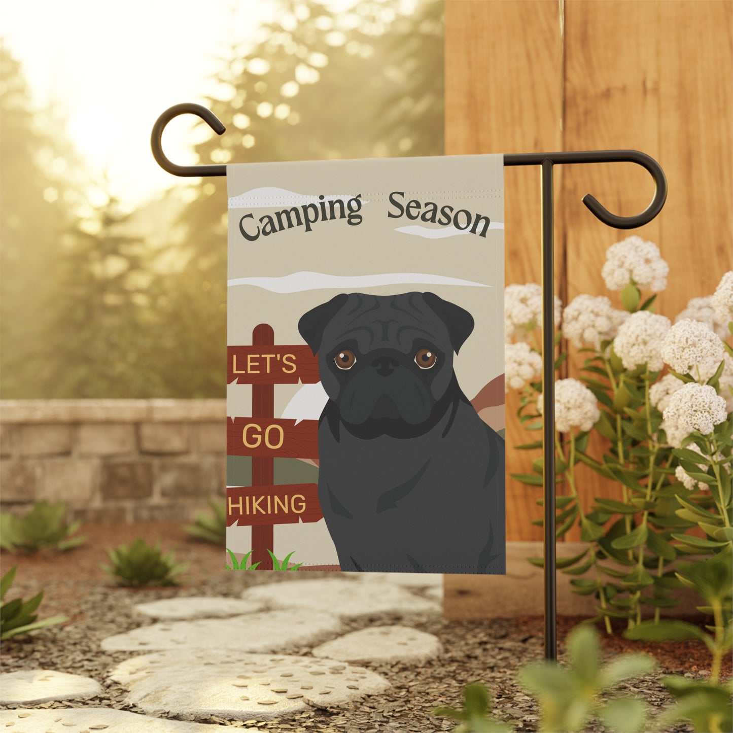 Pug Dog Camping Garden Flag