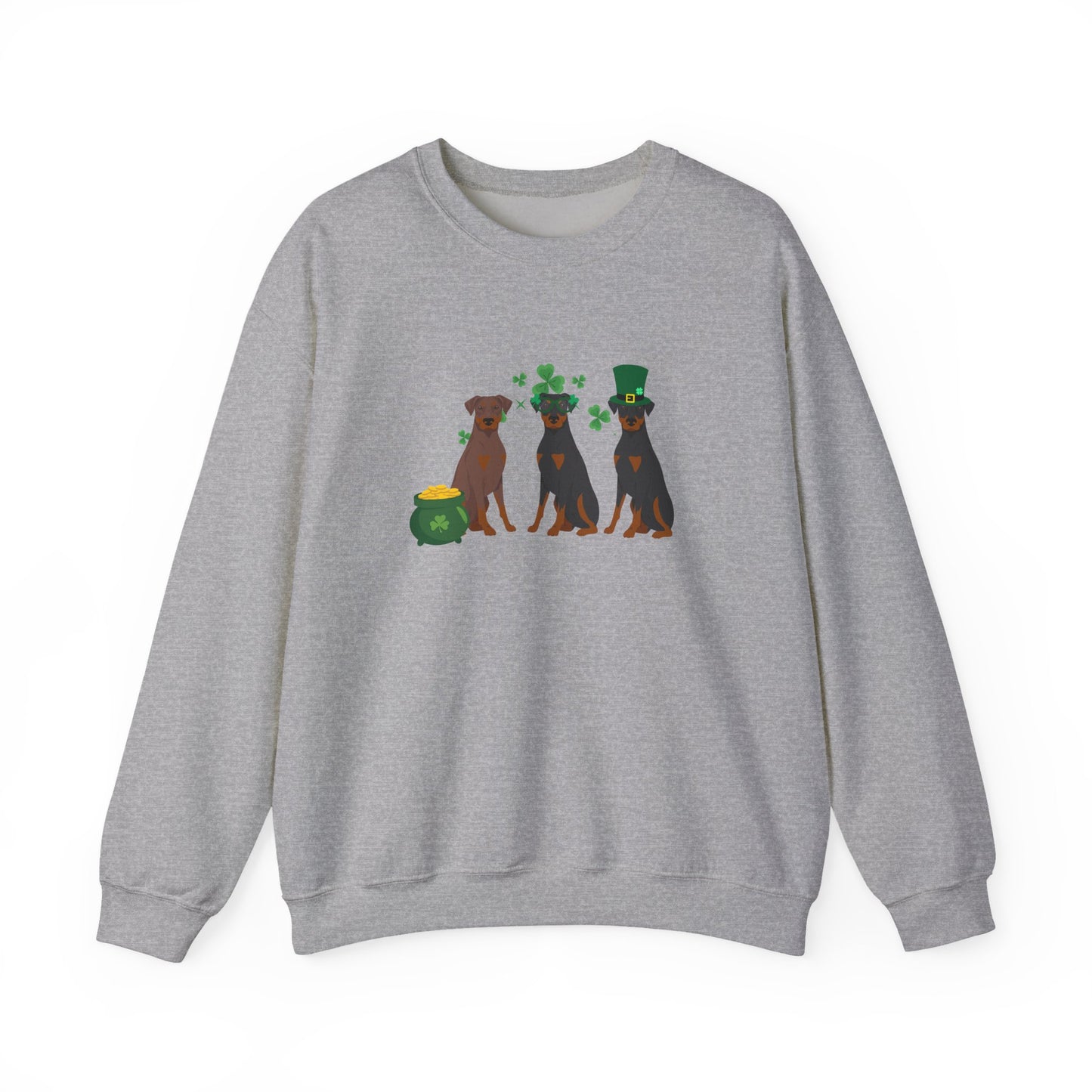 Doberman Pinscher Dog St Patricks Day Unisex Heavy Blend Crewneck Sweatshirt, St Pattys day, Cute Dog Mom Gift