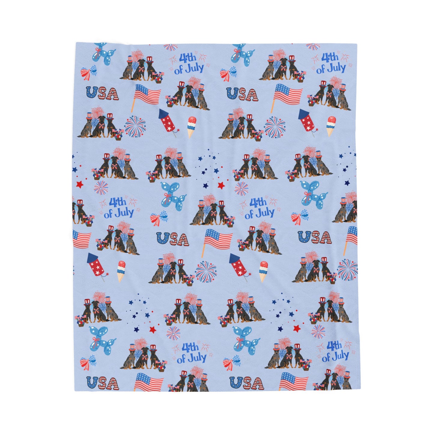 Beauceron Dog 4th of July Velveteen Plush Blanket. Holiday Blanket. USA