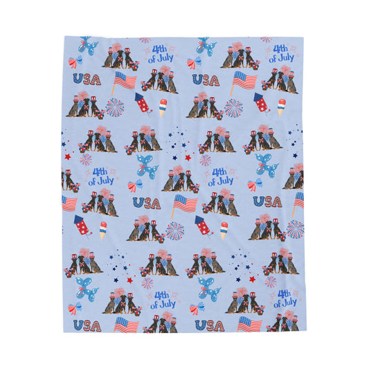Beauceron Dog 4th of July Velveteen Plush Blanket. Holiday Blanket. USA