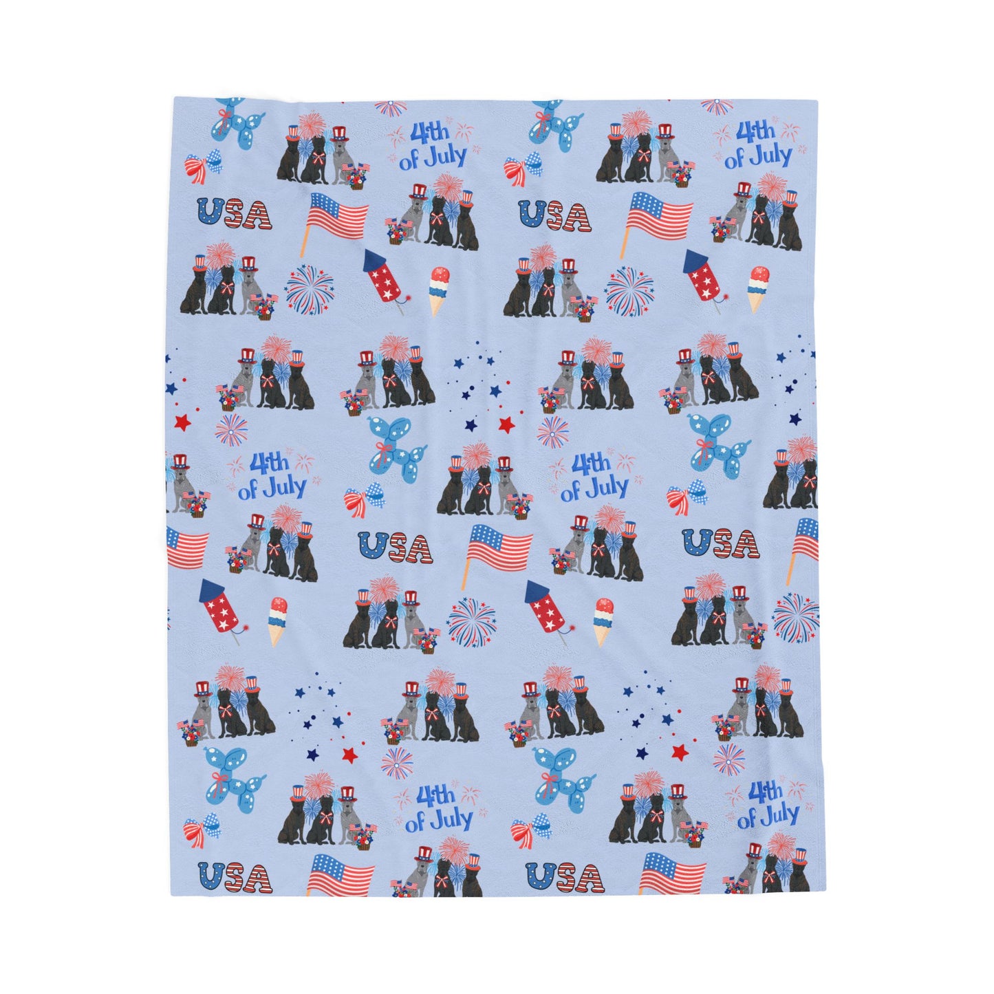 Cane Corso Dog 4th of July Velveteen Plush Blanket. Holiday Blanket. USA