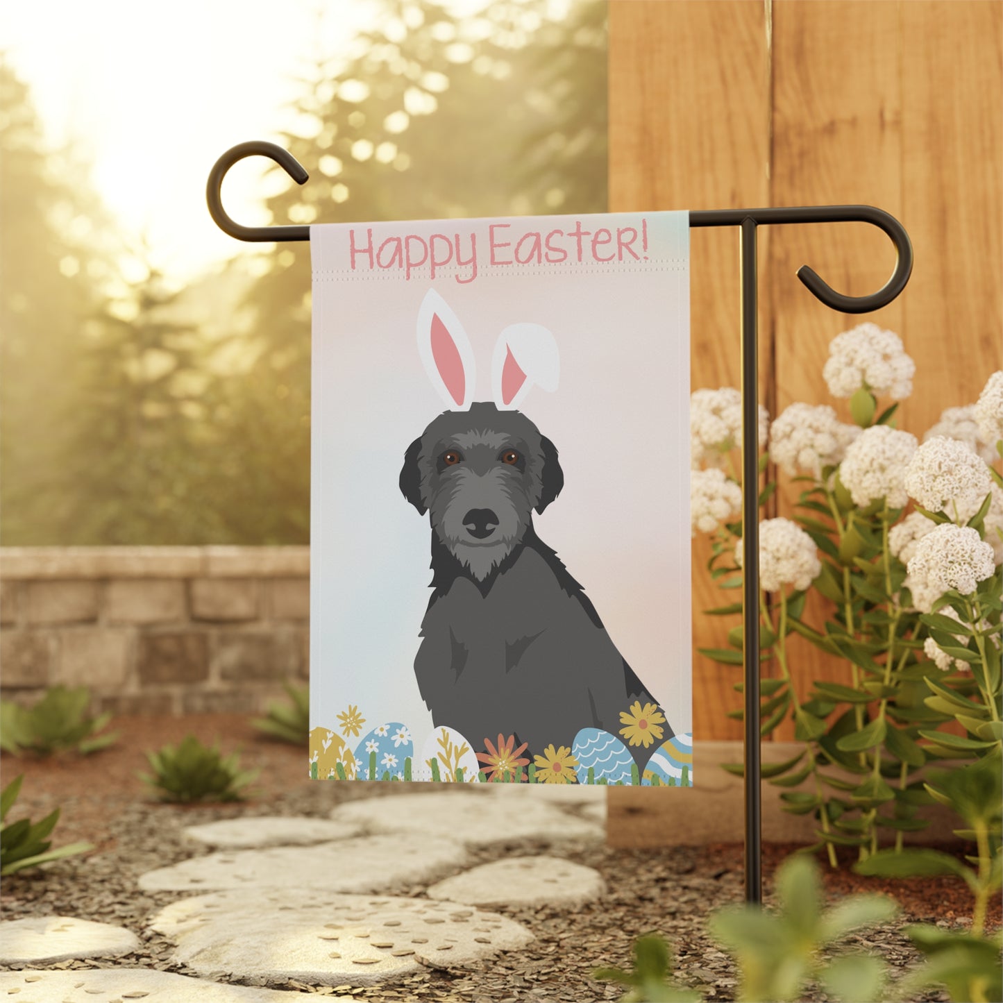 Scottish Deerhound Dog Happy Easter Garden Flag