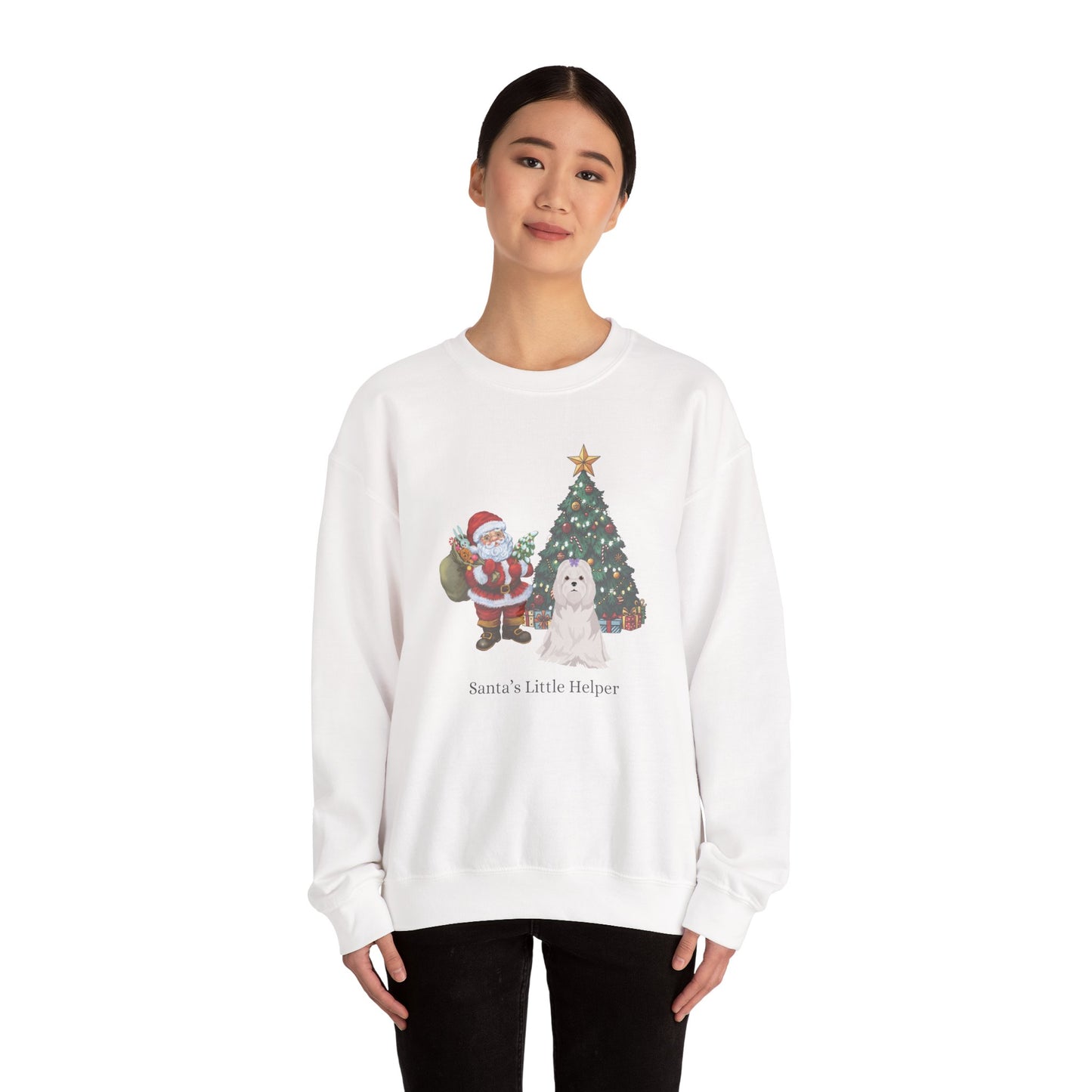 Maltese Dog Santa's Little Helper Unisex Heavy Blend Crewneck Sweatshirt