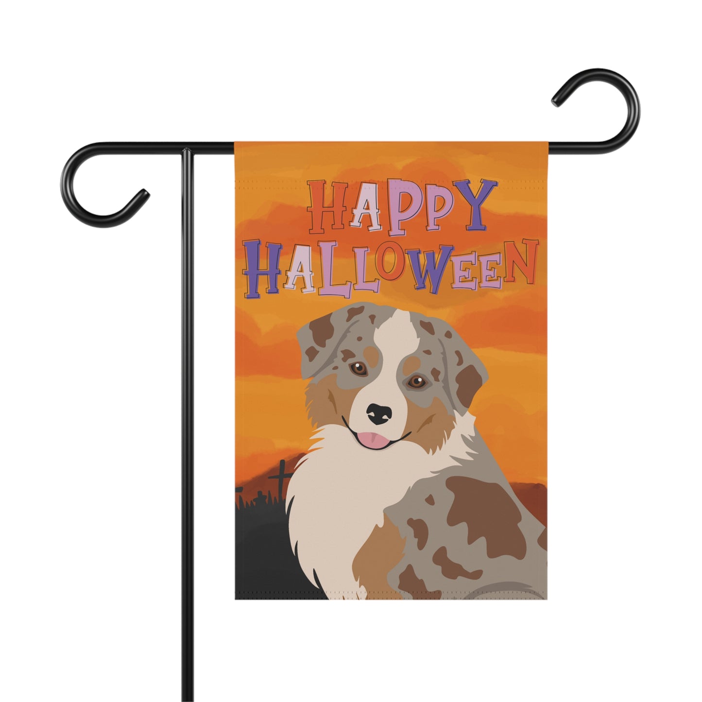 Miniature American Shepherd Dog Halloween Garden Flag
