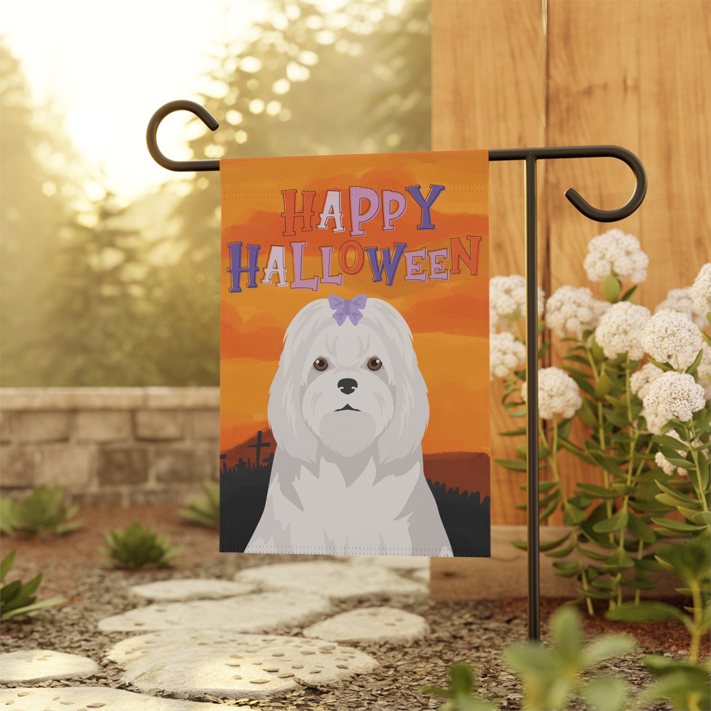 Maltese Dog Halloween Garden Flag