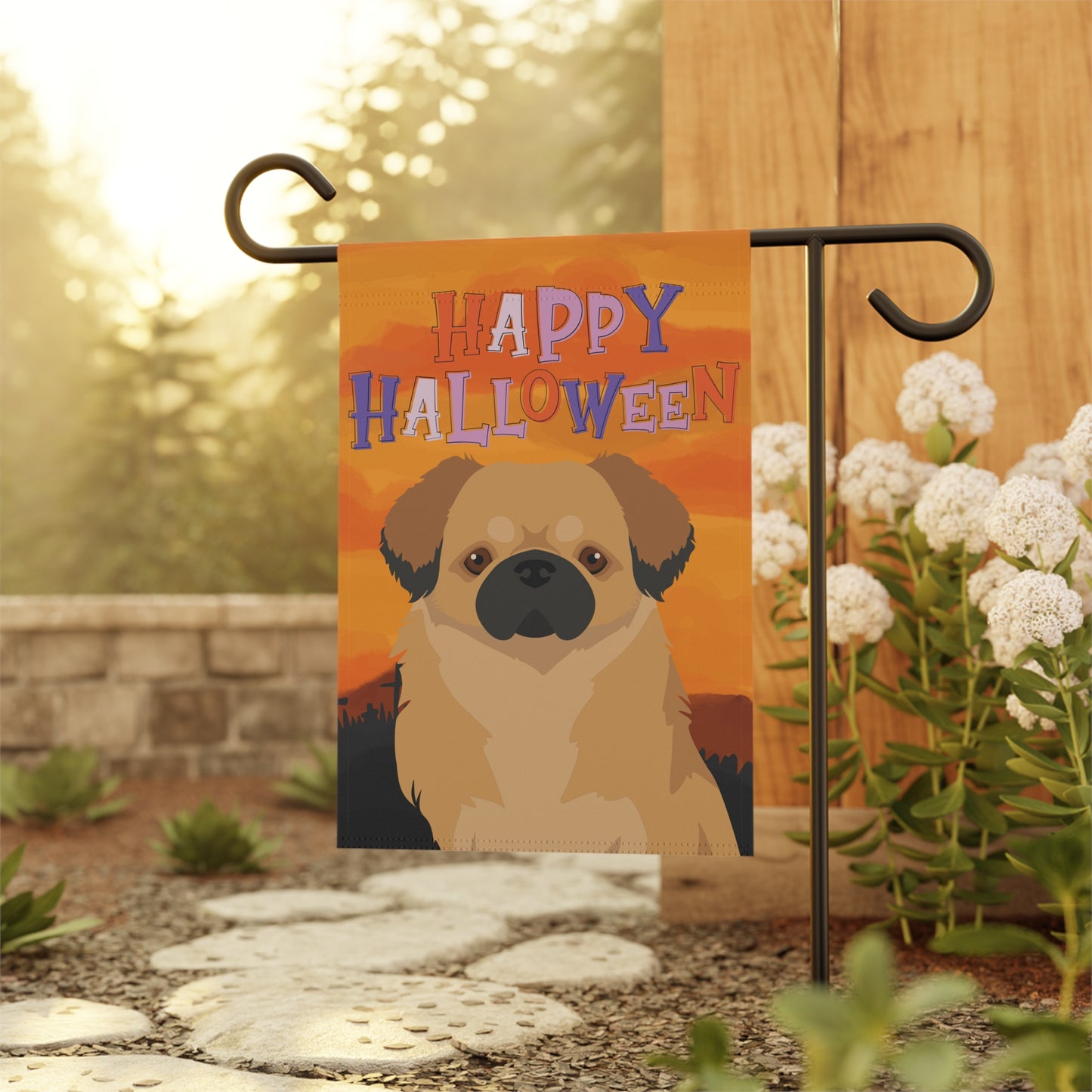Tibetan Spaniel Dog Halloween Garden Flag