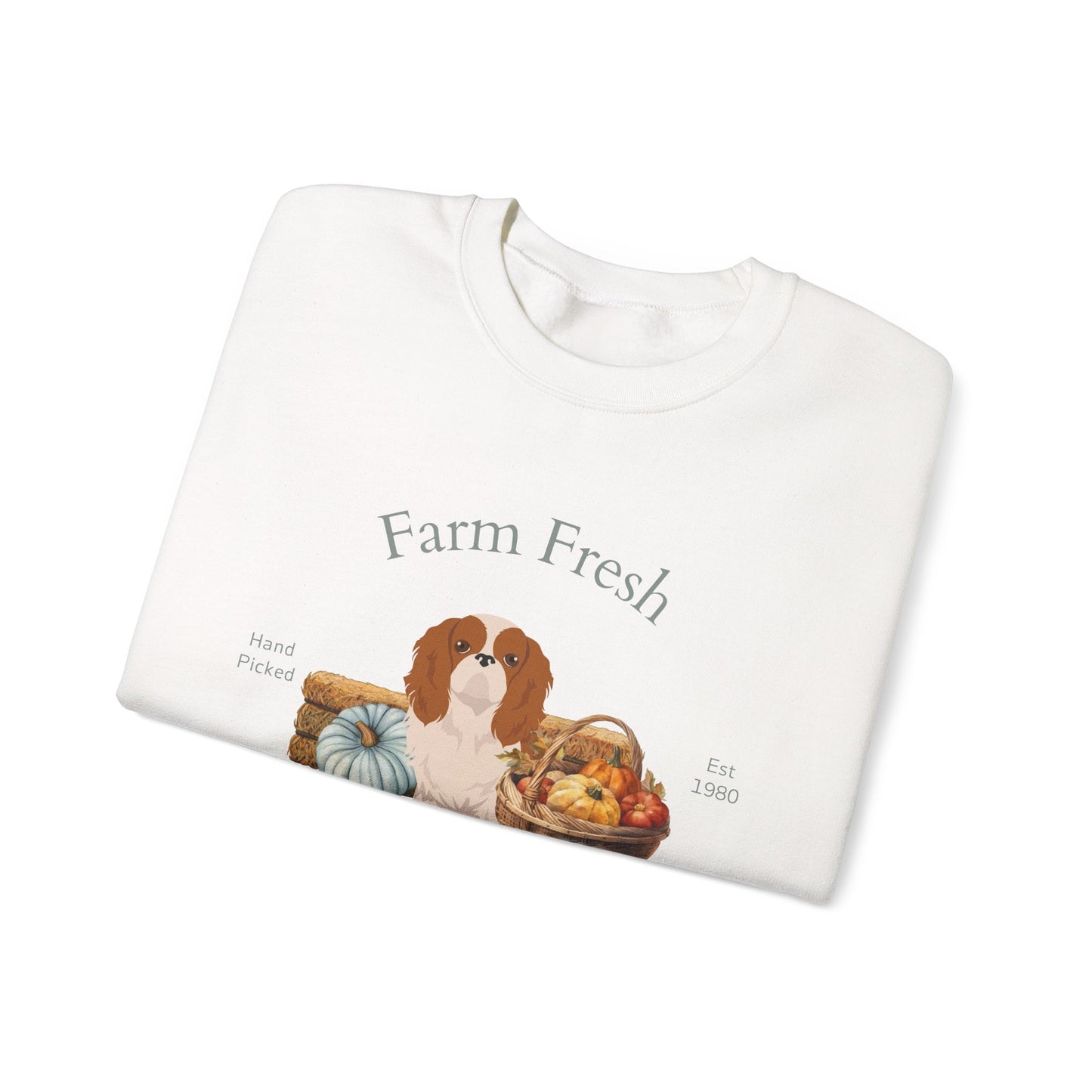 English Toy Spaniel Dog Fall Farm Fresh Unisex Heavy Blend Crewneck Sweatshirt