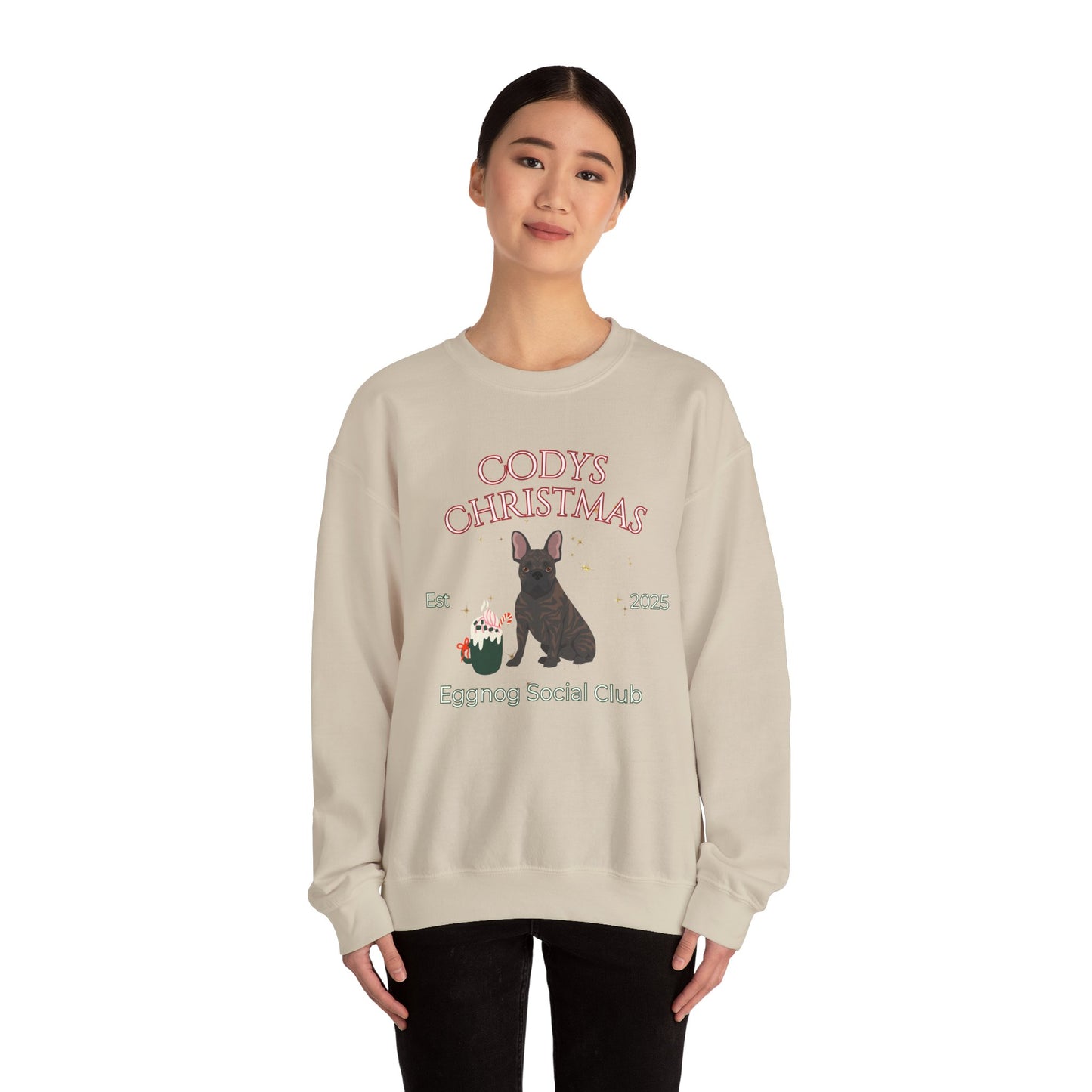 French Bulldog Dog Christmas Social Club Unisex Heavy Blend Crewneck Sweatshirt Custom Name