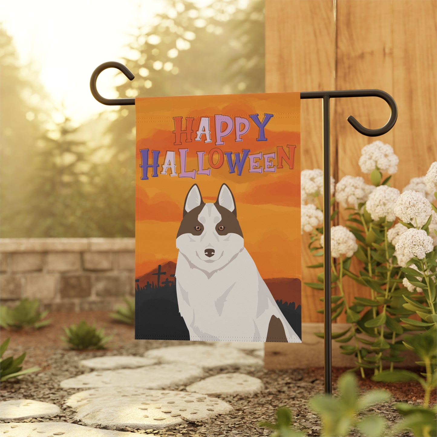 Siberian Husky Dog Halloween Garden Flag