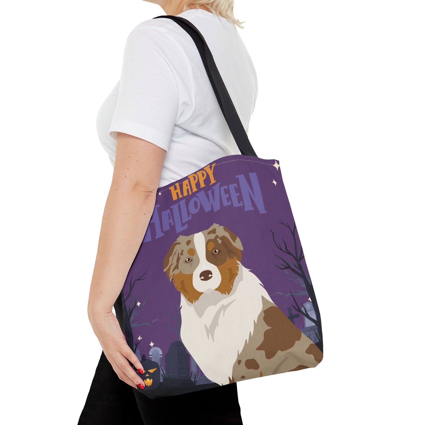 Australian Shepherd Dog Happy Halloween Tote Bag 16x16