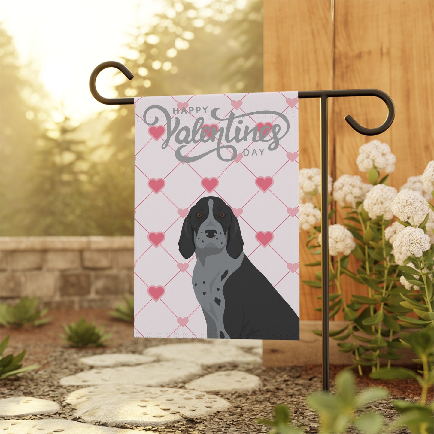 American English Coonhound Dog Valentines Day Garden Flag