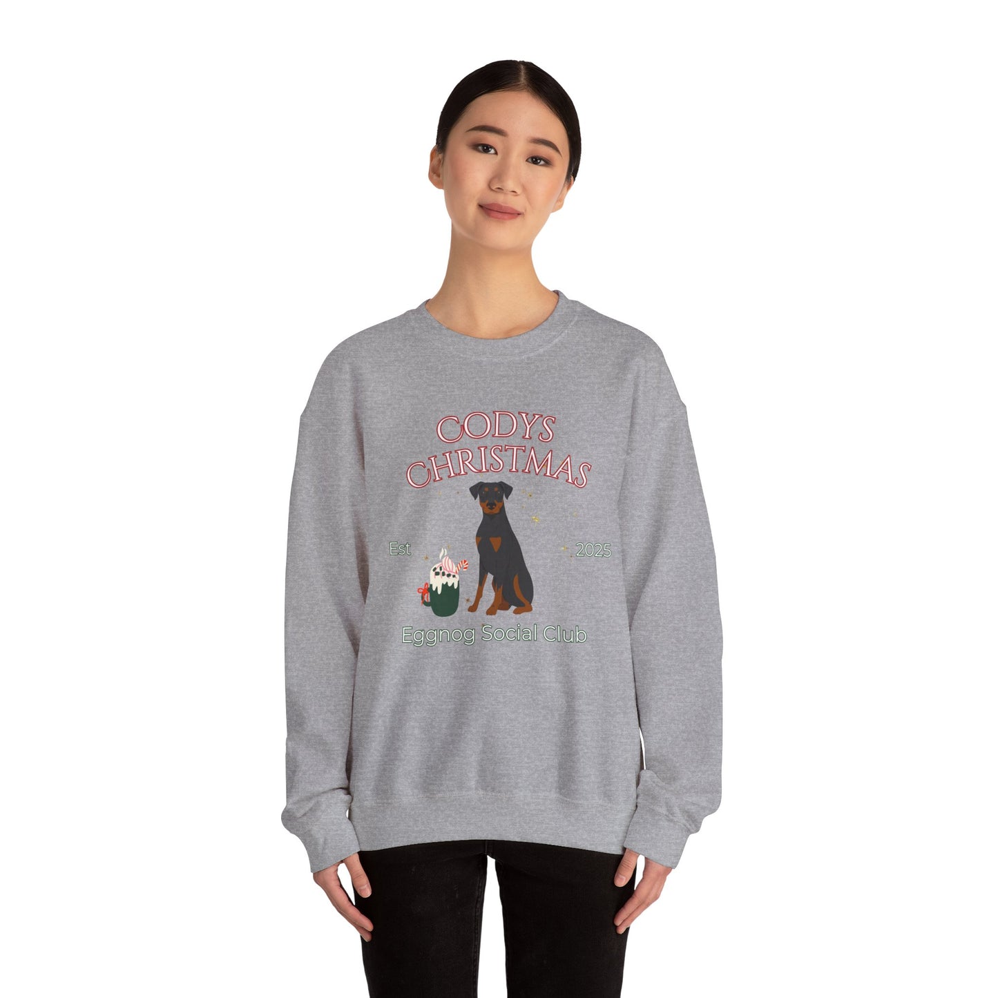 Doberman Pinscher Dog Christmas Social Club Unisex Heavy Blend Crewneck Sweatshirt Custom Name
