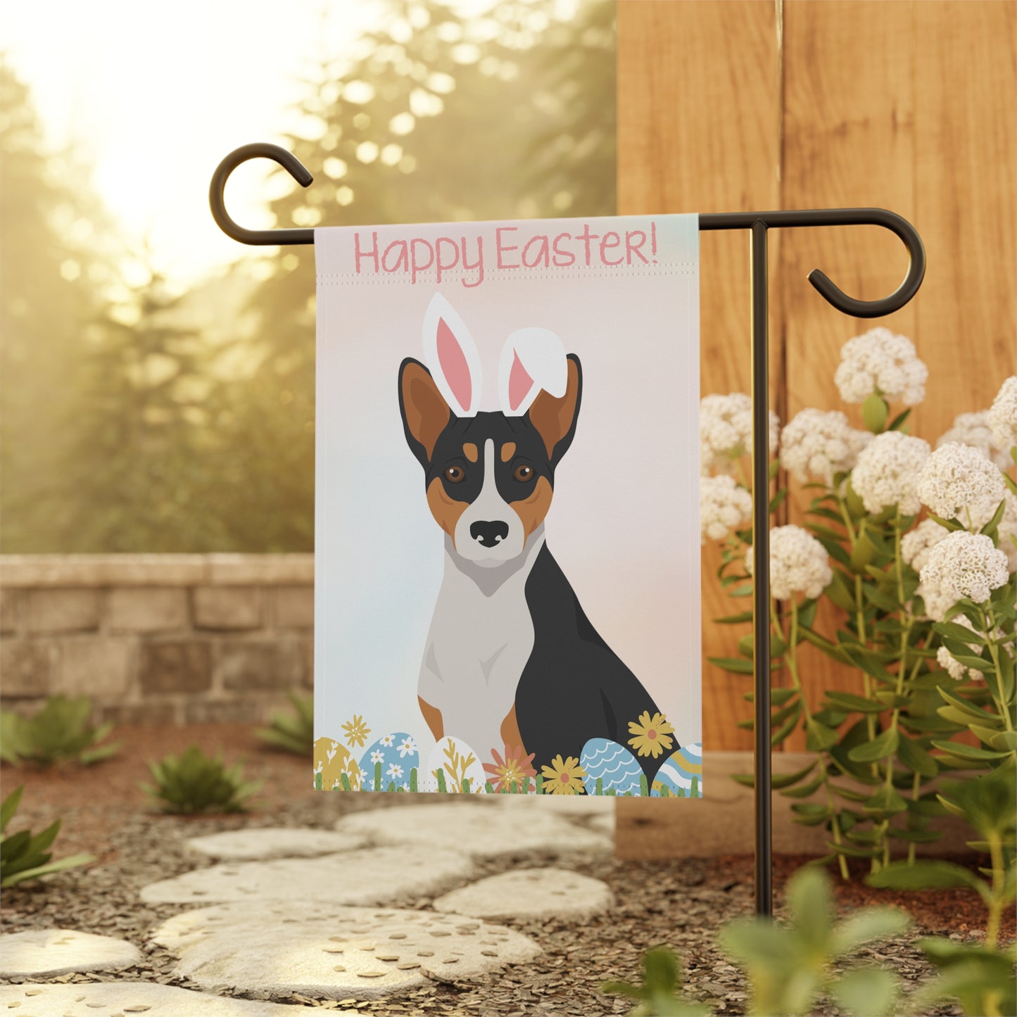 Basenji Dog Happy Easter Garden Flag