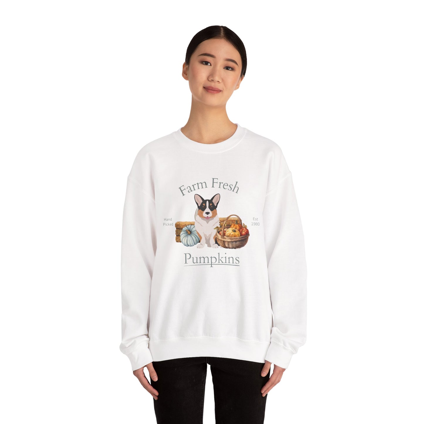 Cardigan Welsh Corgi Dog Fall Farm Fresh Unisex Heavy Blend Crewneck Sweatshirt