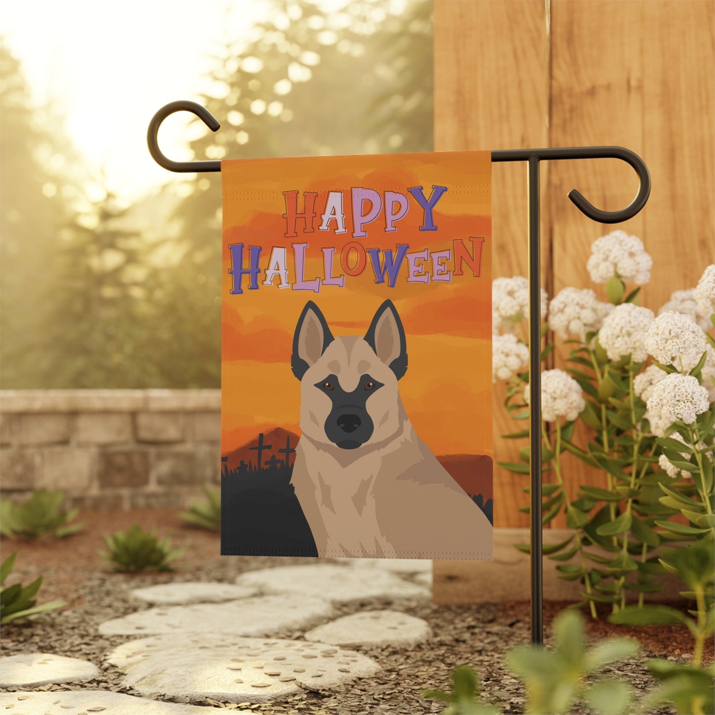 Hallefors Elkhound Dog Halloween Garden Flag