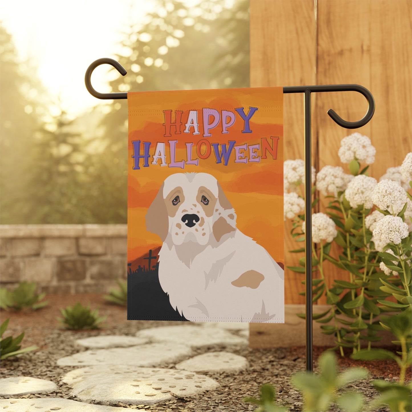 Clumber Spaniel Dog Halloween Garden Flag