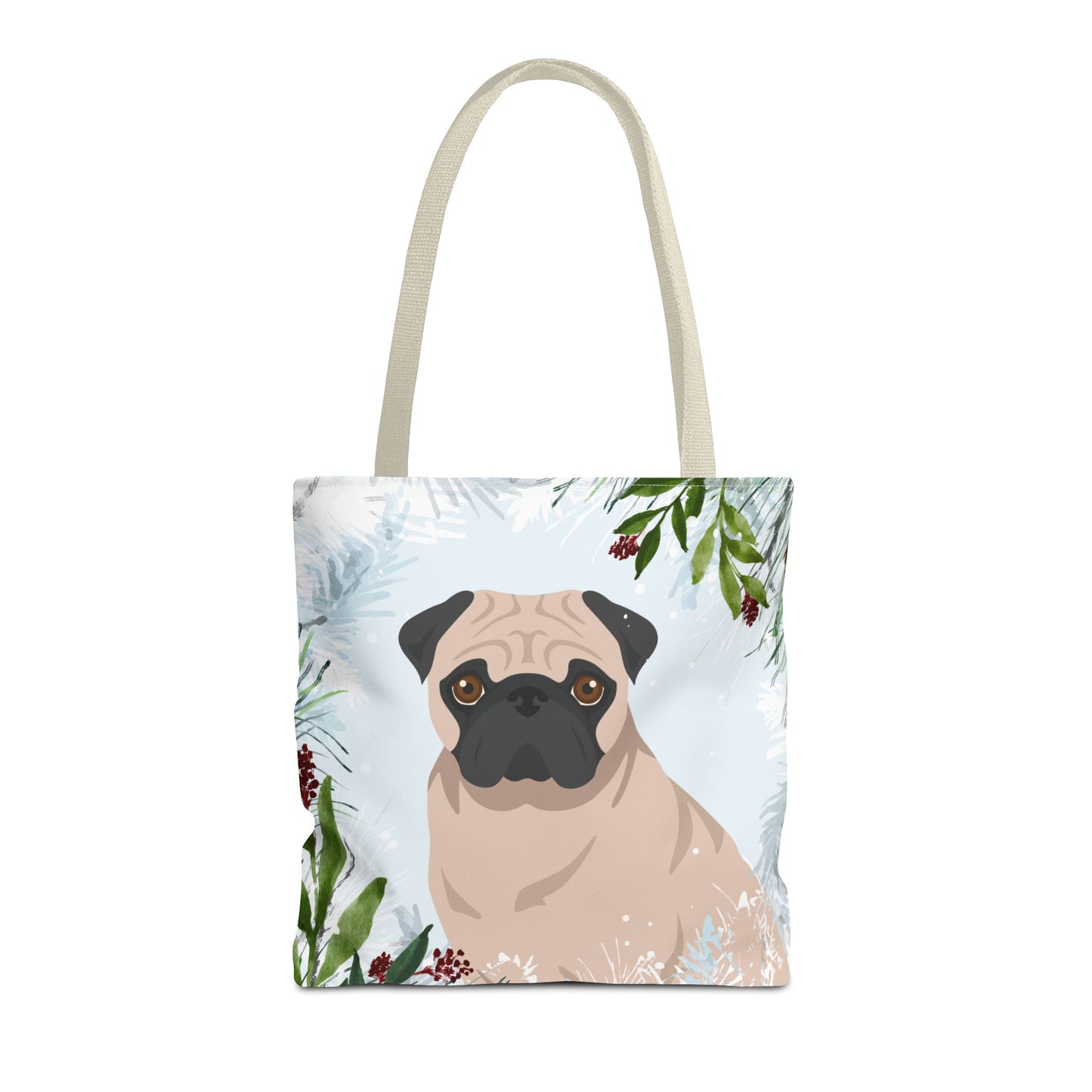 Pug Dog Christmas Holiday Tote Bag 16x16