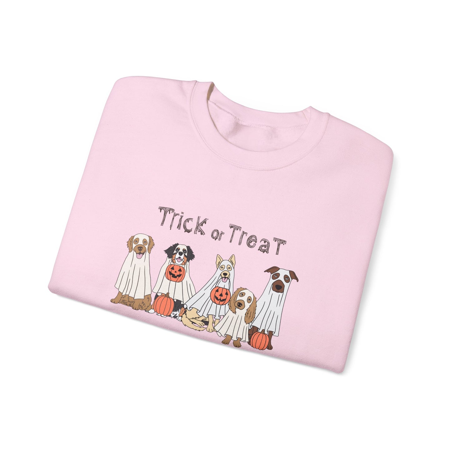 Trick or Treat Dog Ghost Fall Halloween Unisex Heavy Blend Crewneck Sweatshirt