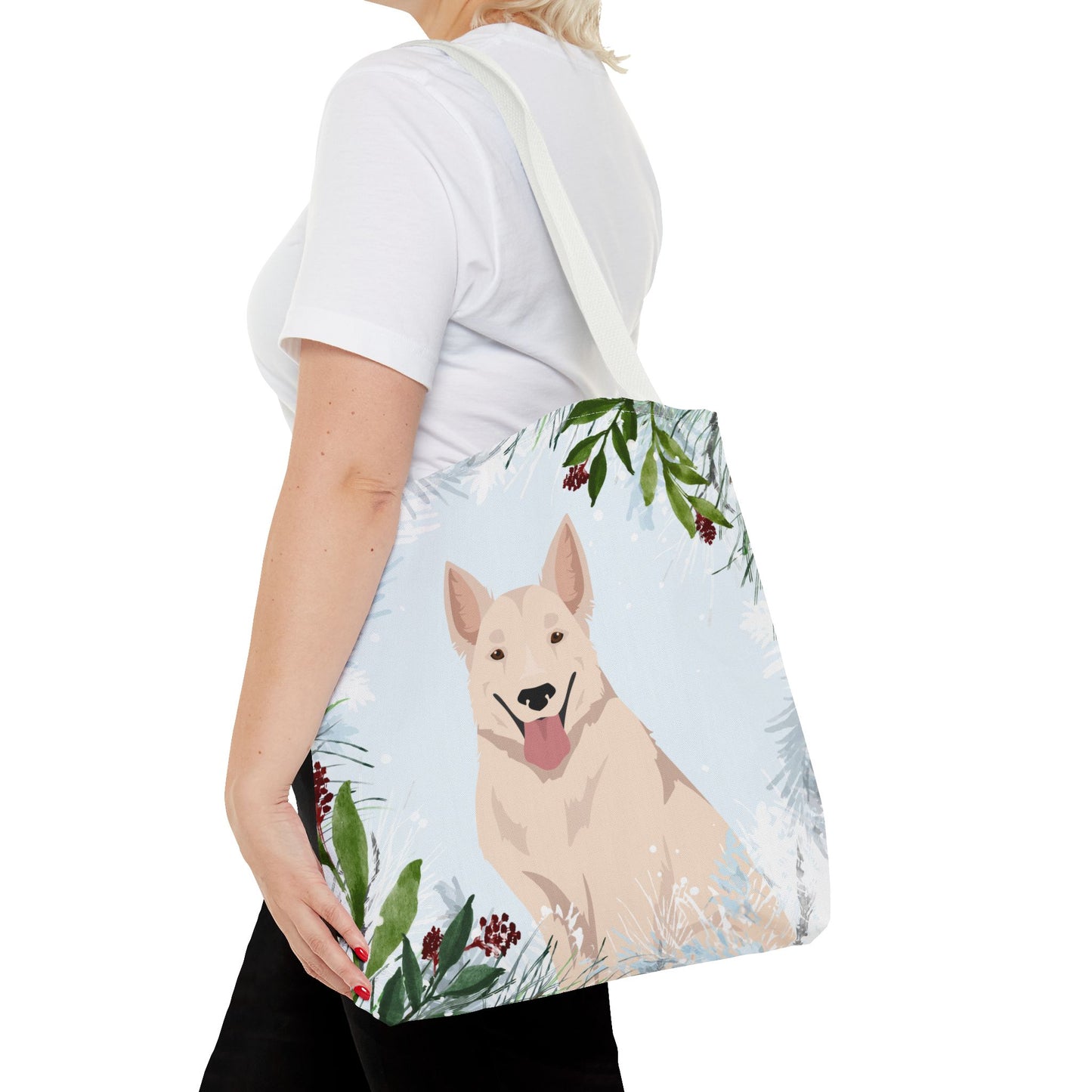 White Swiss Shepherd Dog Christmas Holiday Tote Bag 16x16