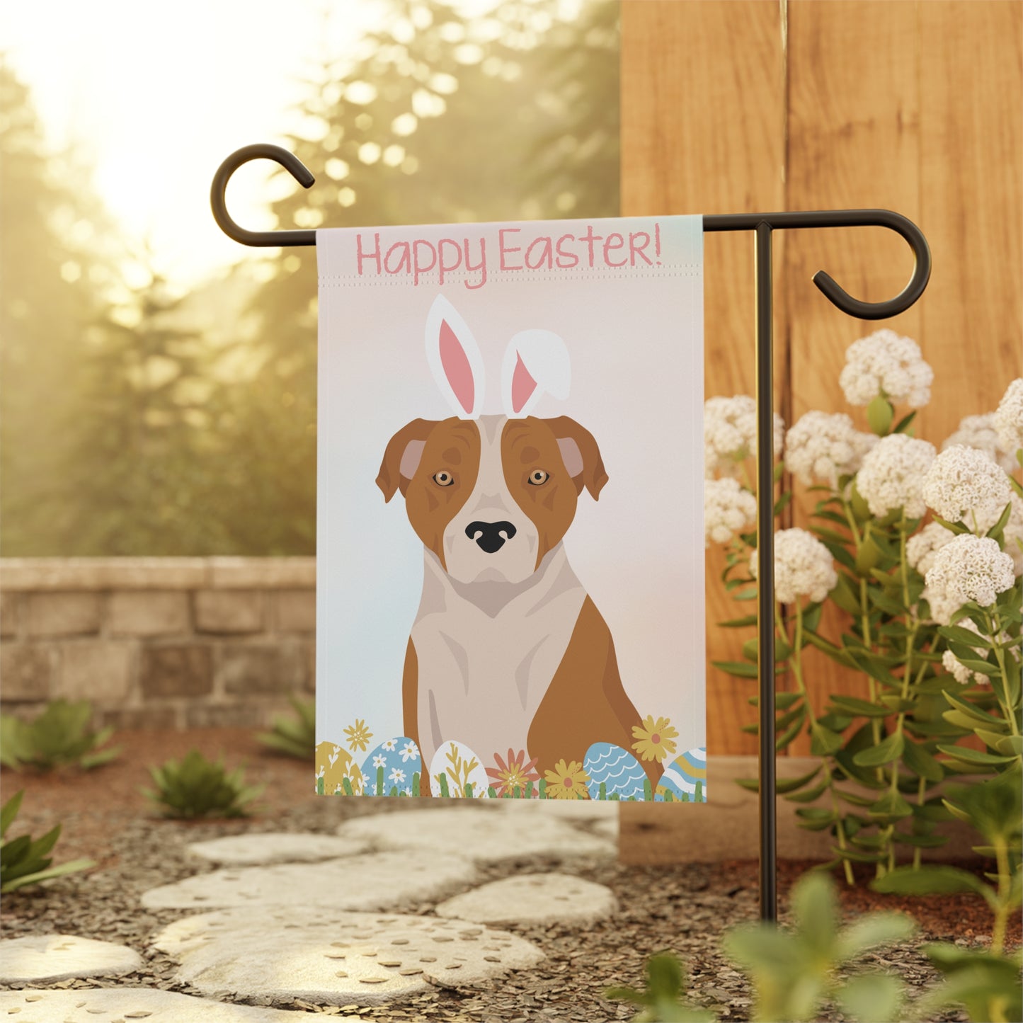 American Staffordshire Bull Terrier Dog Happy Easter Garden Flag