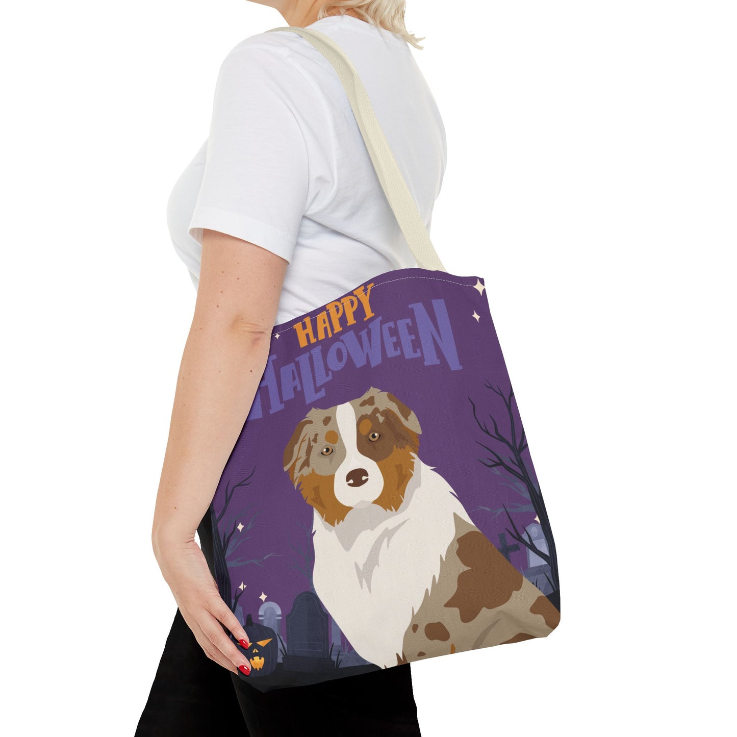 Australian Shepherd Dog Happy Halloween Tote Bag 16x16
