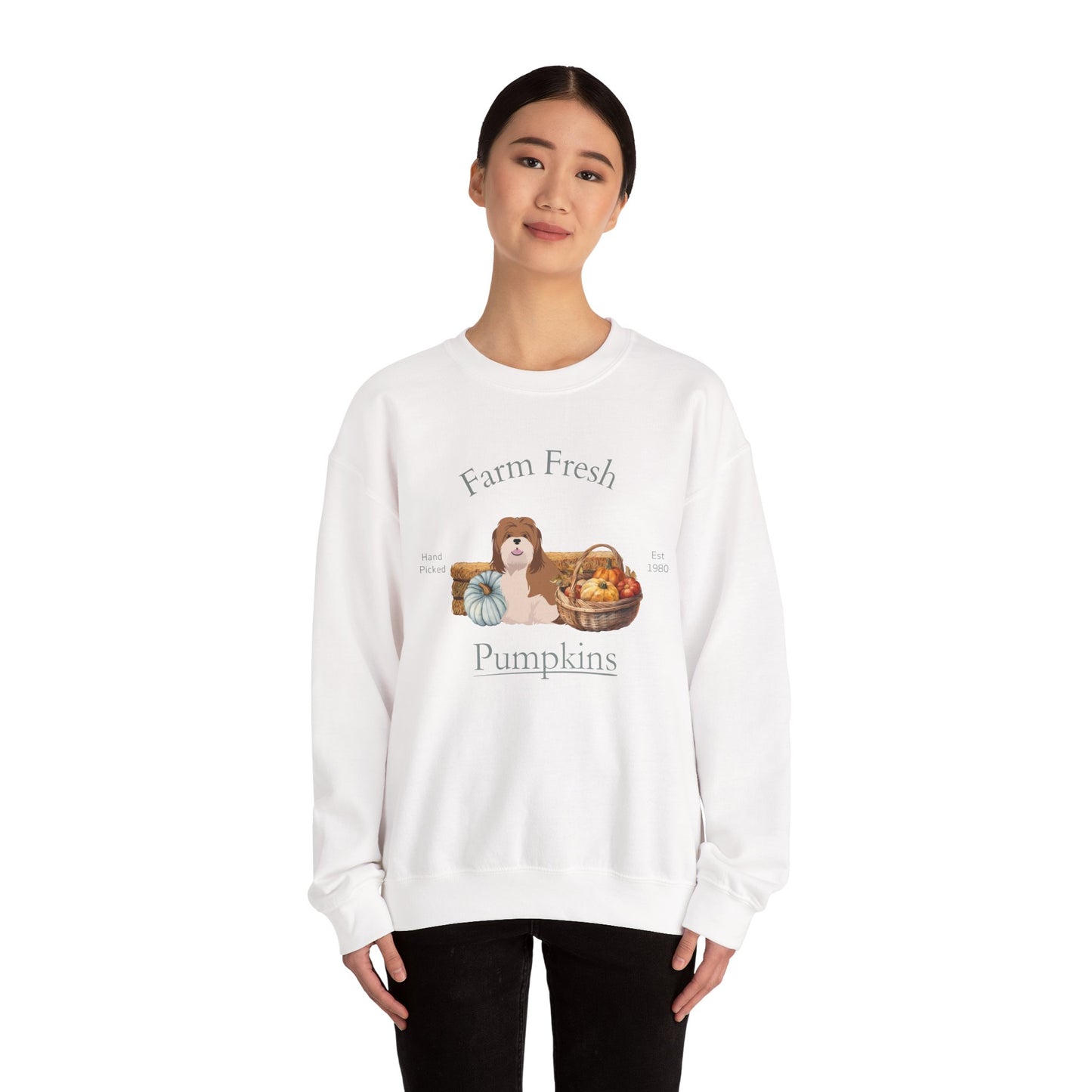 Lhasa Apso Dog Fall Farm Fresh Unisex Heavy Blend Crewneck Sweatshirt