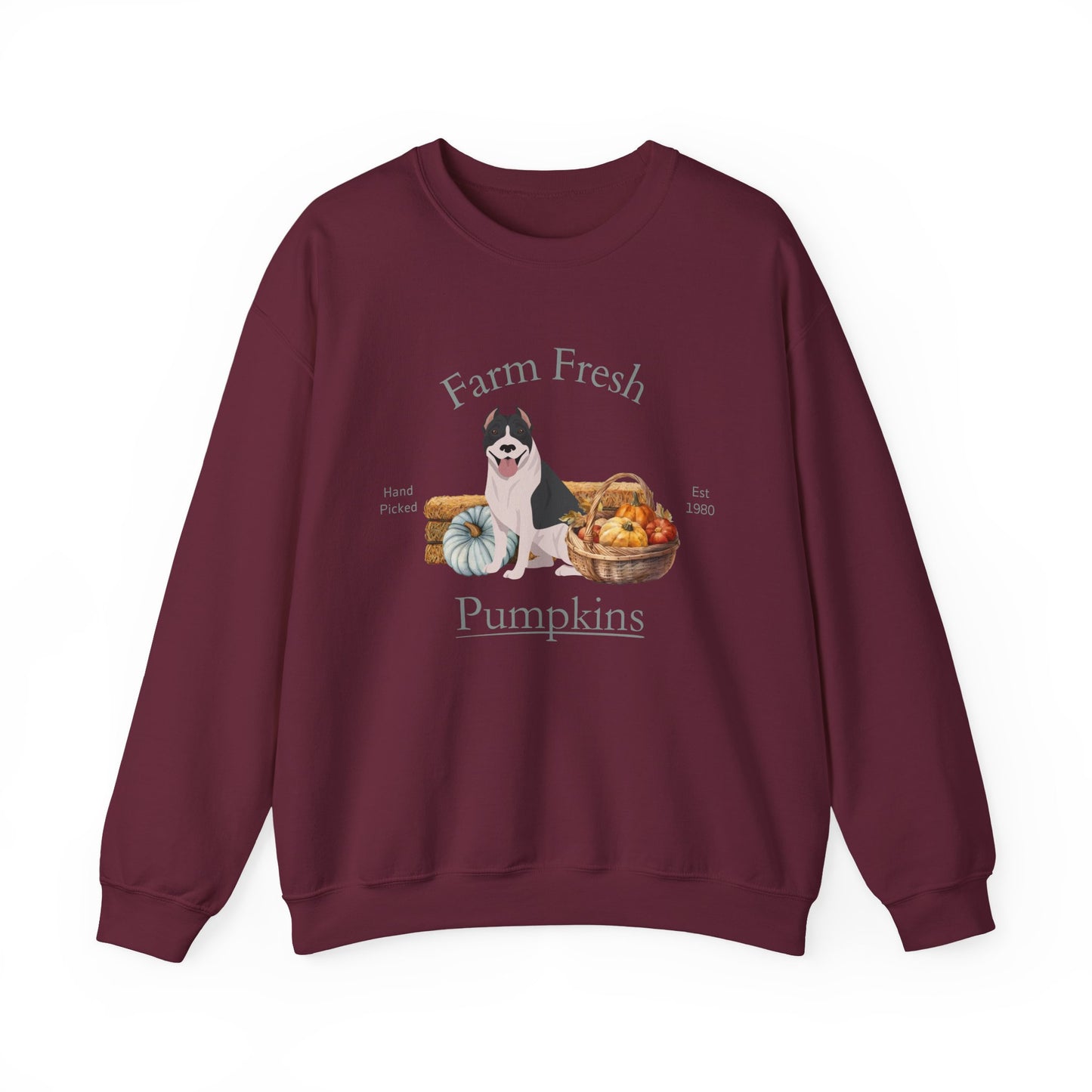 Pit Bull Terrier Dog Fall Farm Fresh Unisex Heavy Blend Crewneck Sweatshirt