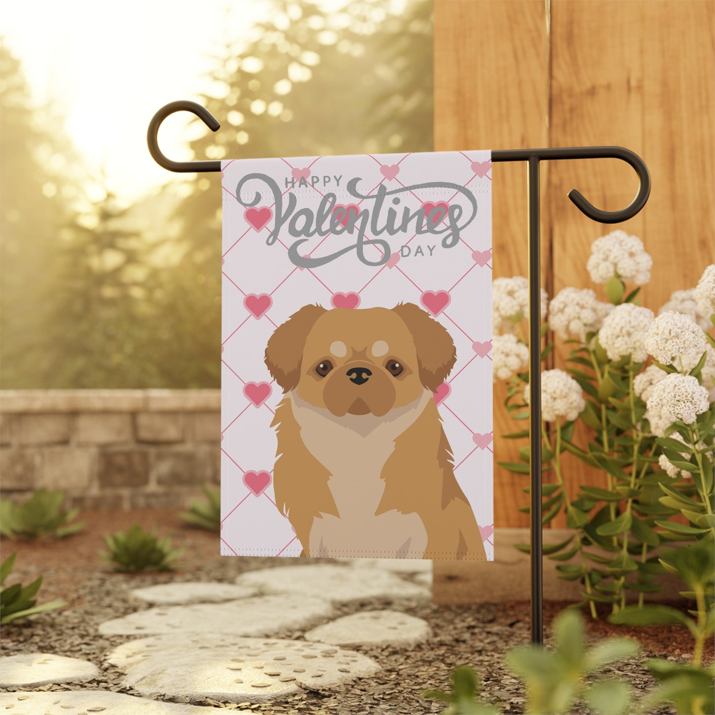 Tibetan Spaniel Dog Valentines Day Garden Flag