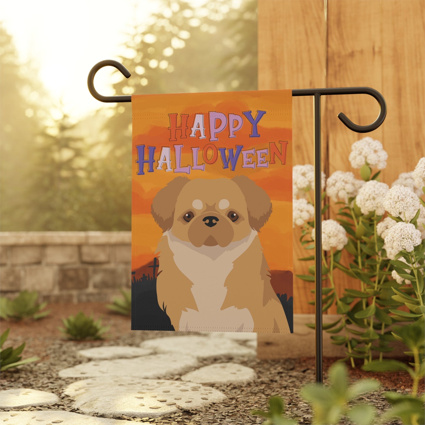 Tibetan Spaniel Dog Halloween Garden Flag