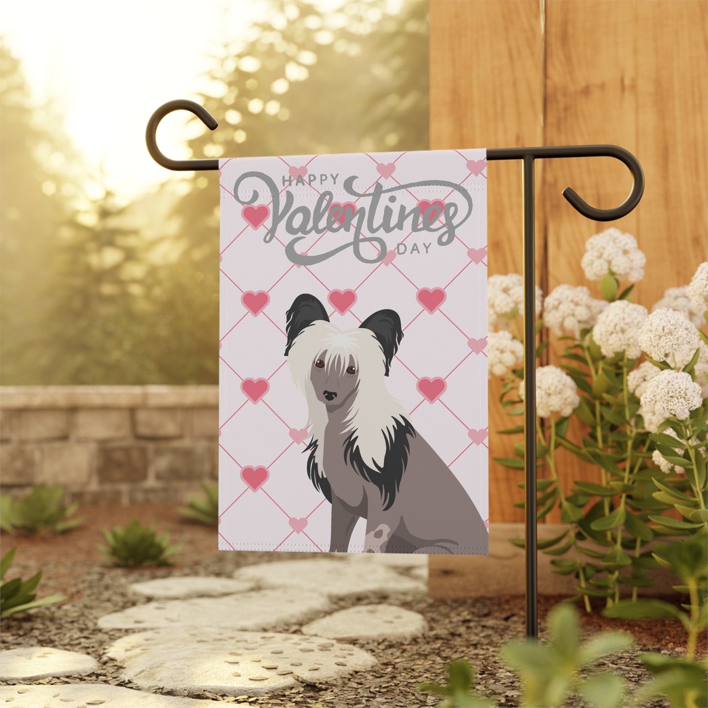 Chinese Crested Dog Valentines Day Garden Flag