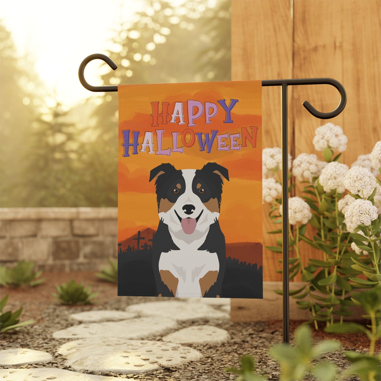 Border Collie Dog Halloween Garden Flag