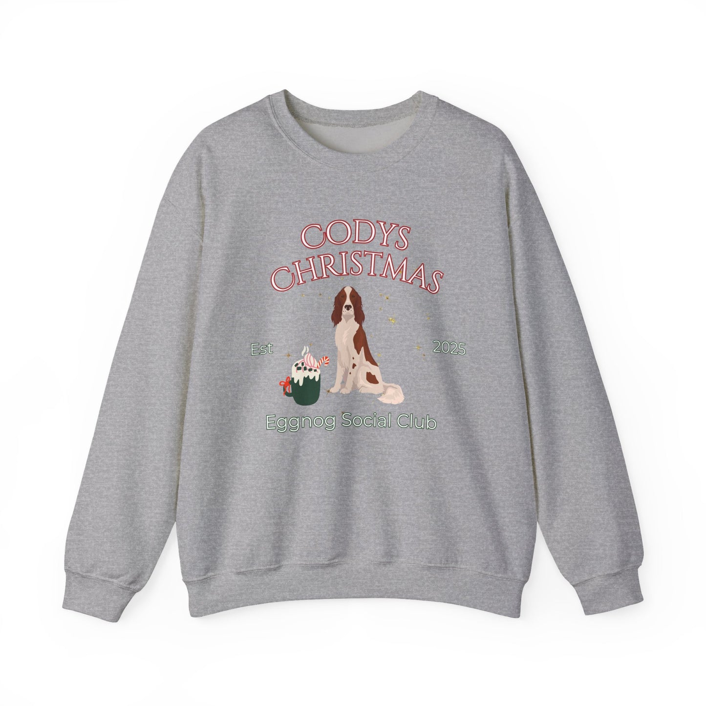 Irish Red and White Setter Dog Christmas Social Club Unisex Heavy Blend Crewneck Sweatshirt Custom Name