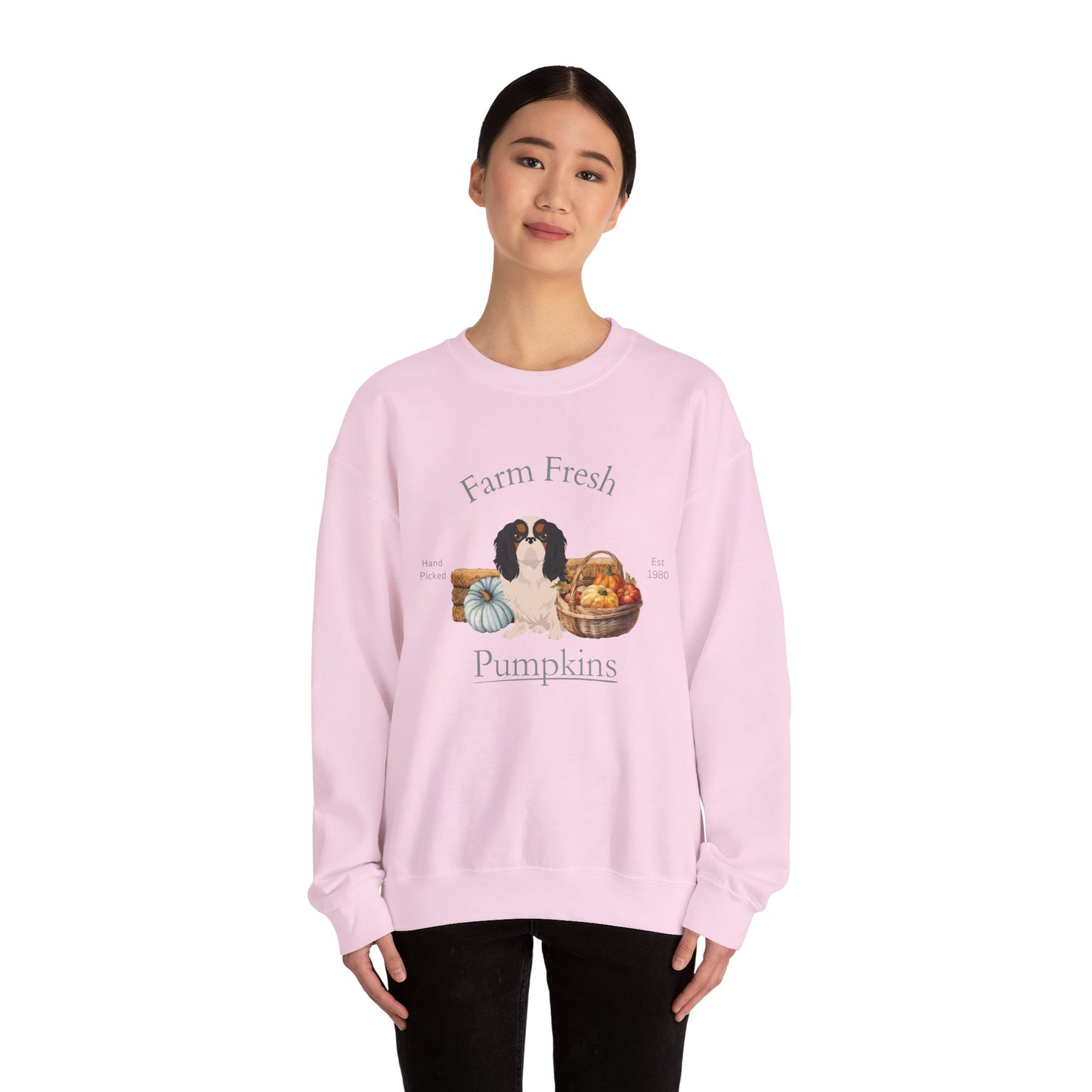 English Toy Spaniel Dog Fall Farm Fresh Unisex Heavy Blend Crewneck Sweatshirt
