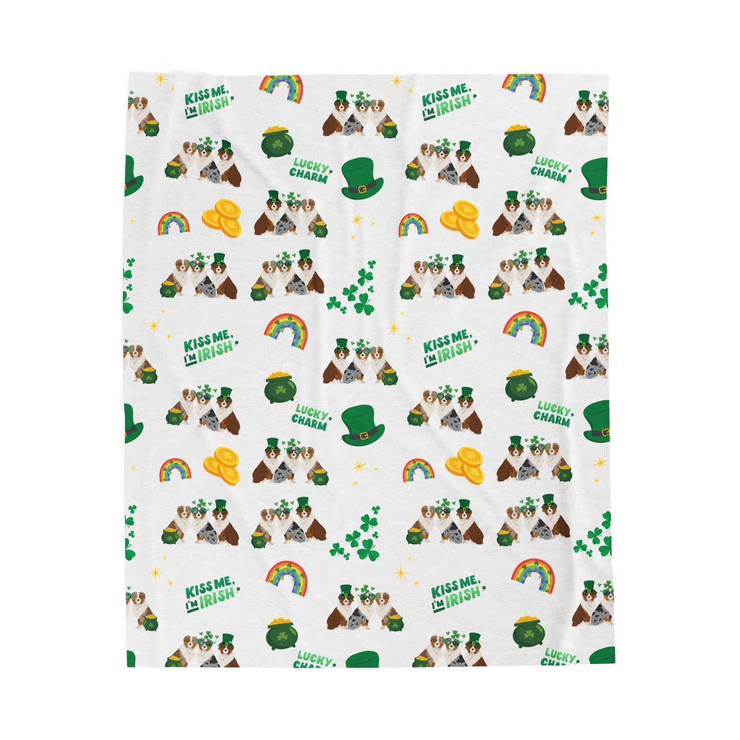 Australian Shepherd Dog St Patrick’s Day Velveteen Plush Blanket