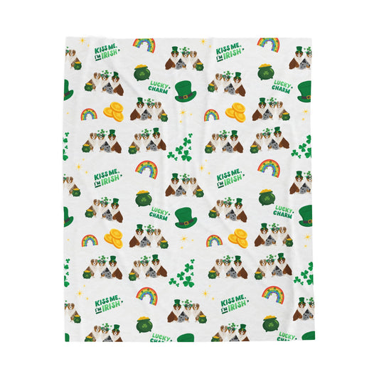 Australian Shepherd Dog St Patrick’s Day Velveteen Plush Blanket