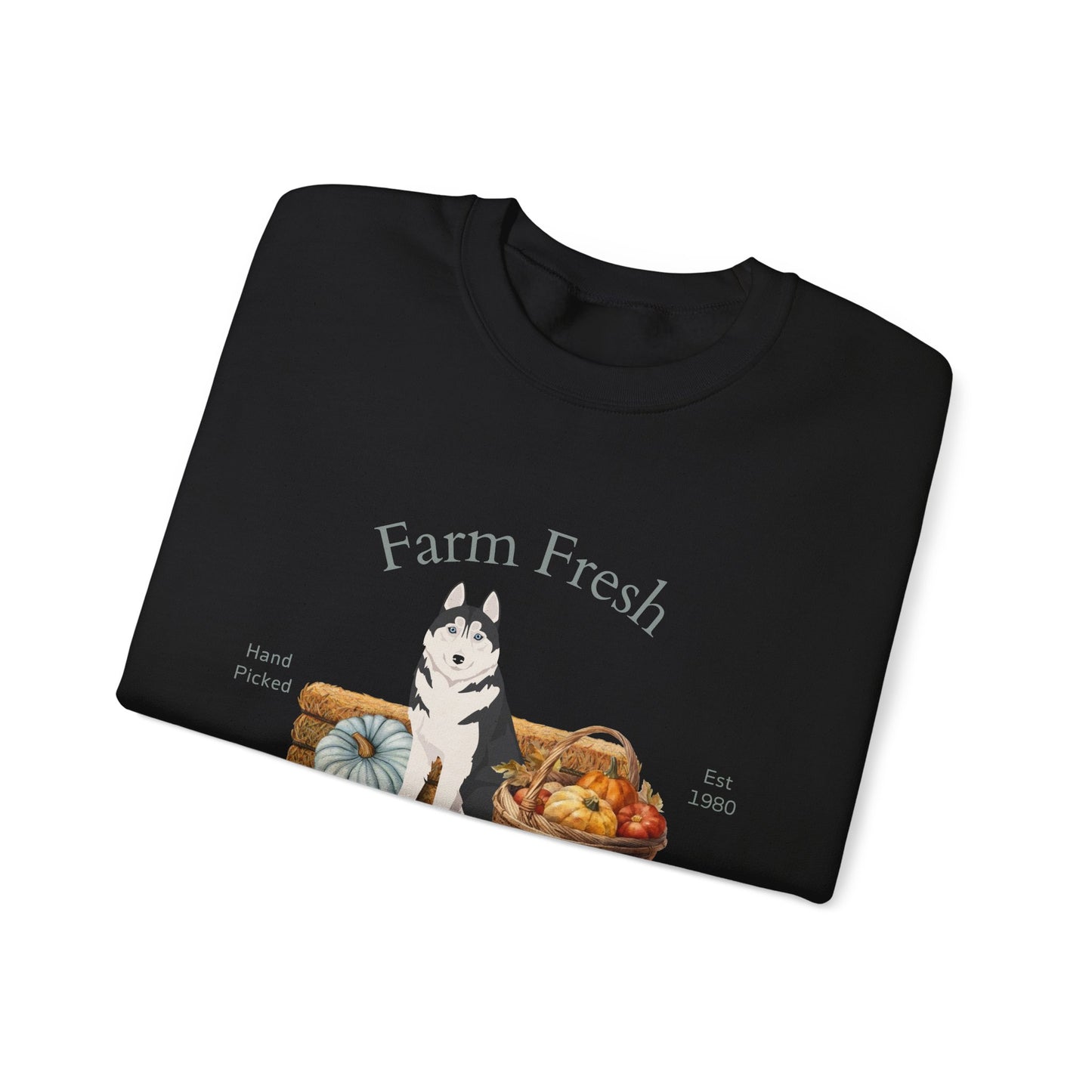 Siberian Husky Dog Fall Farm Fresh Unisex Heavy Blend Crewneck Sweatshirt