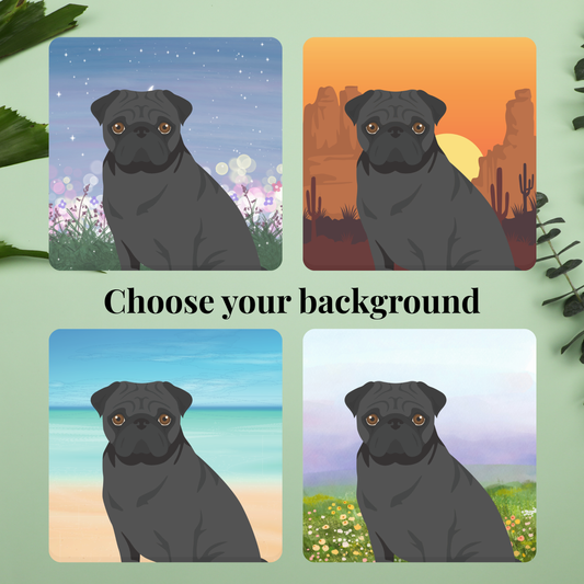 Pug set of 2 4x4 Coasters