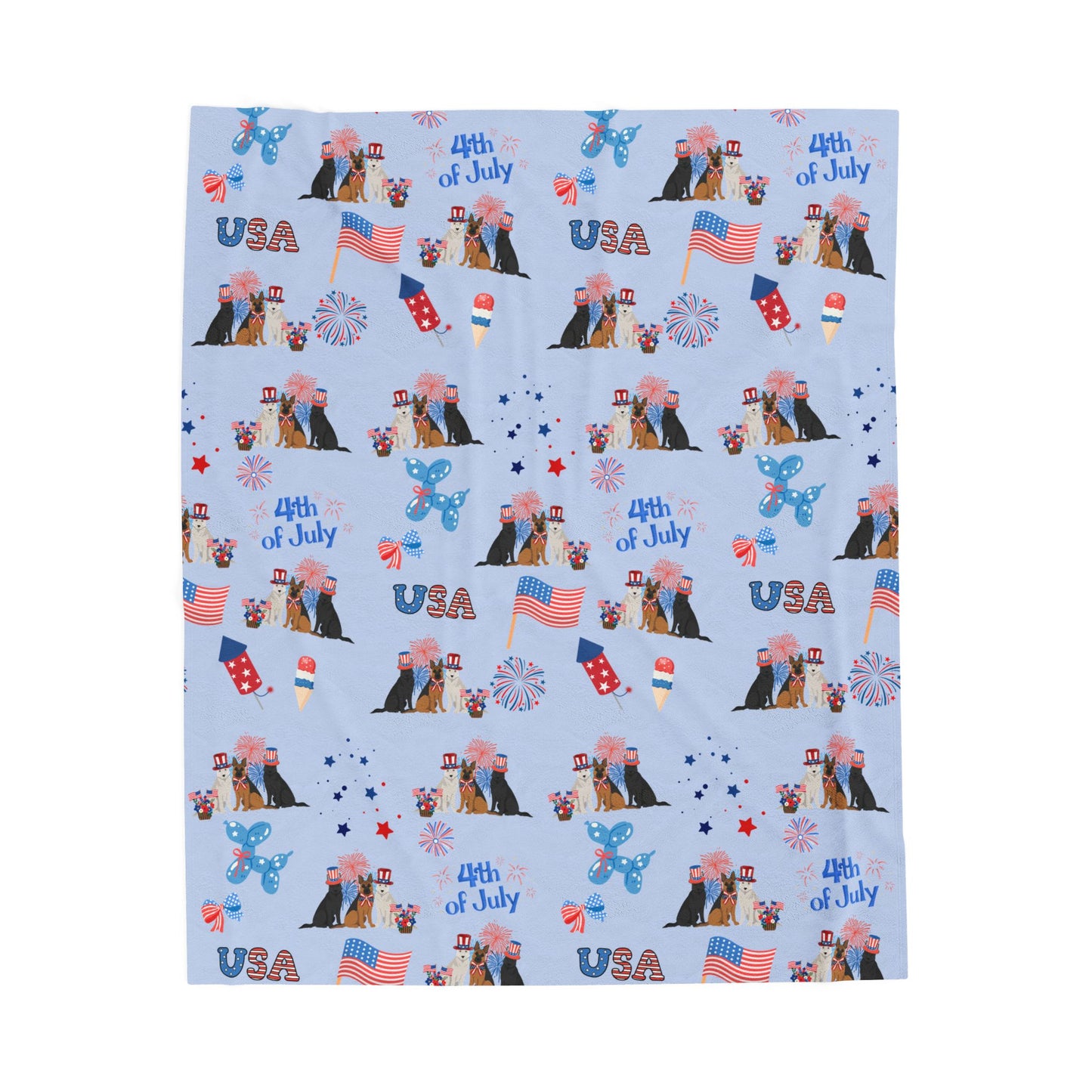 German Shepherd Dog 4th of July Velveteen Plush Blanket. Holiday Blanket. USA