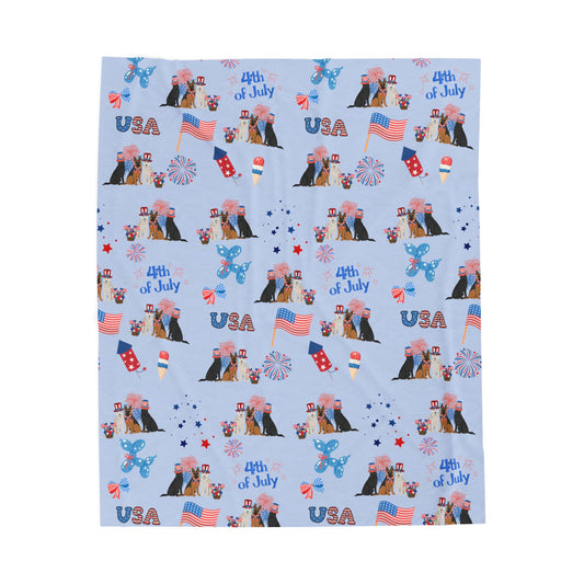 German Shepherd Dog 4th of July Velveteen Plush Blanket. Holiday Blanket. USA