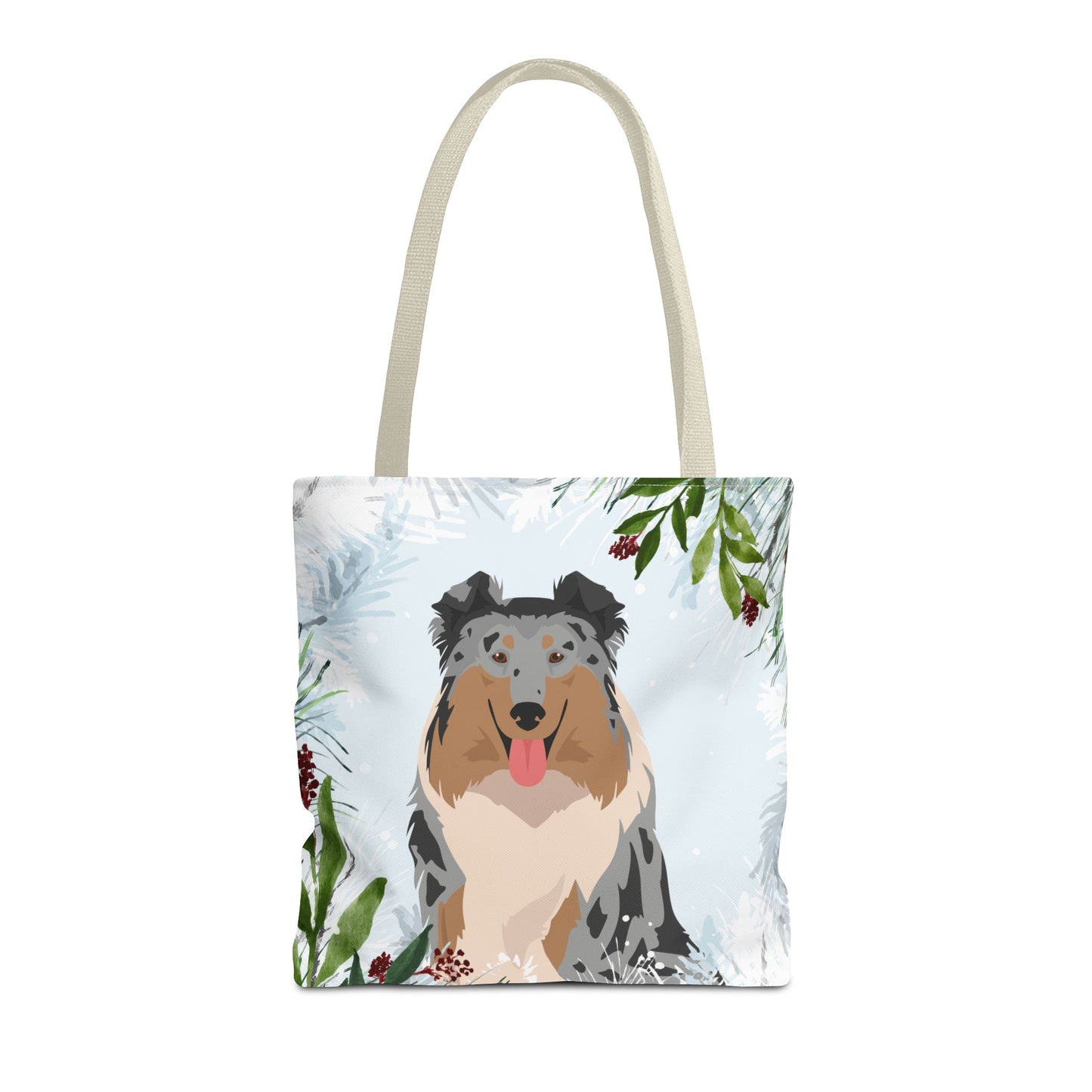 Collie Dog Christmas Holiday Tote Bag 16x16
